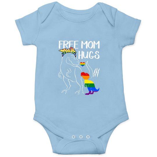 Free Mom Hugs Lgbt Pride Mama Dinosaur Rex Baby Bodysuit Gift
