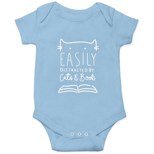 Easily Distracted Cats And Books Funny Gift For Cat Lovers Baby Bodysuit