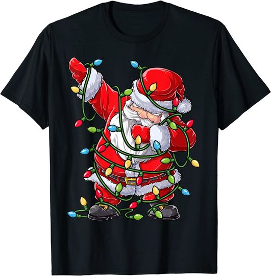 Dabbing Santa Christmas Tree Lights Xmas Gifts  T-Shirt
