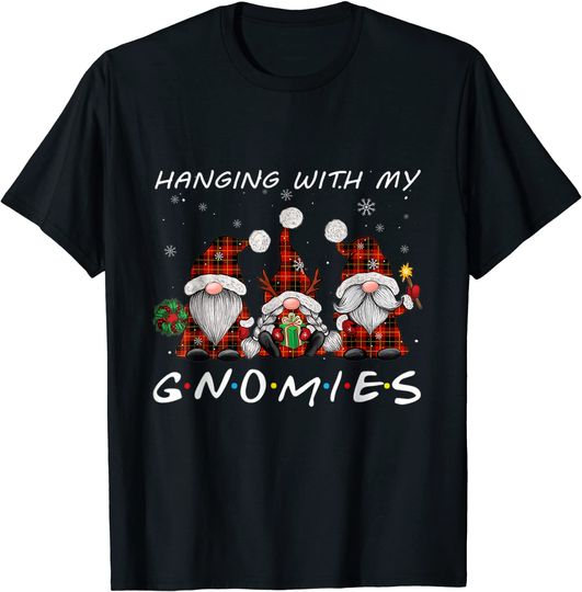 Hanging With Gnomies Gnome Christmas Xmas Buffalo Plaid Red T-Shirt