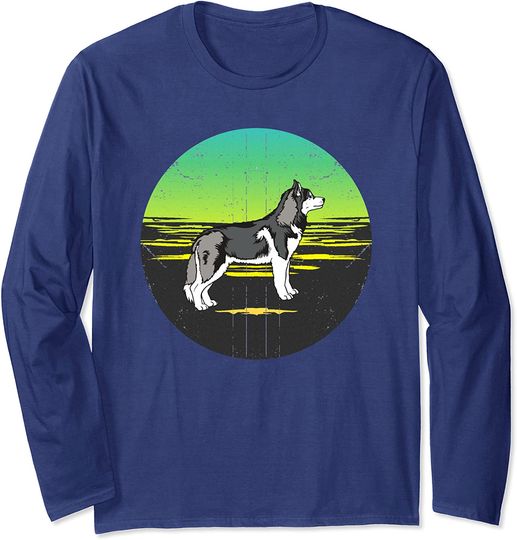 Graphic 365 Dog Breed Siberian Husky Retro Sunset Style Long Sleeve T-Shirt