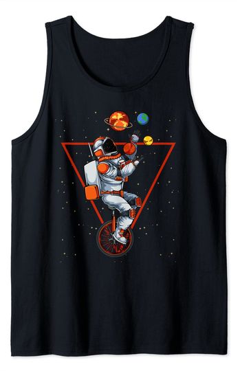 Space Astronaut Bicycle Juggling Planets Cosmic Astronomy Tank Top