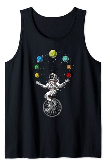 Space Astronaut Juggling Planets Cosmic Solar System Galaxy Tank Top