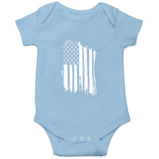 Nine Line American Flag Baby Bodysuit - Heavy Metal Patriotic Baby Bodysuit - Dropline Logo And American Flag On Sleeve - Grey
