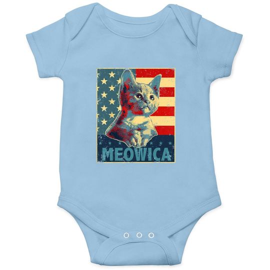 Meowica Cat Patriotic American Flag Baby Bodysuit