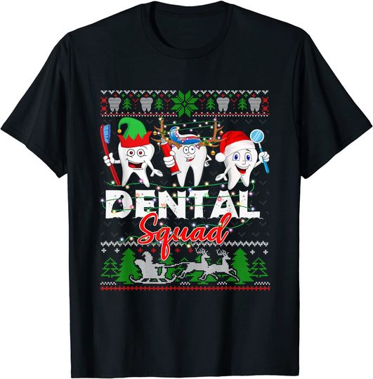 Xmas Dental Squad Teeth Hat Santa Elf Reindeer ugly sweater T-Shirt