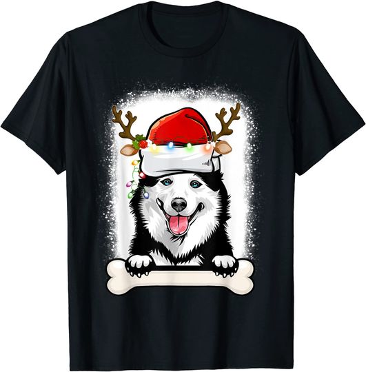 Siberian Husky Christmas Decor Pajama Santa Hat Tree Light T-Shirt