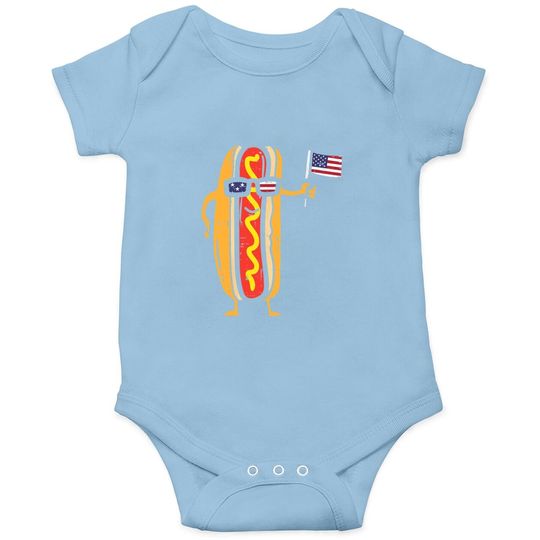 Hotdog Sunglasses American Flag Baby Bodysuit
