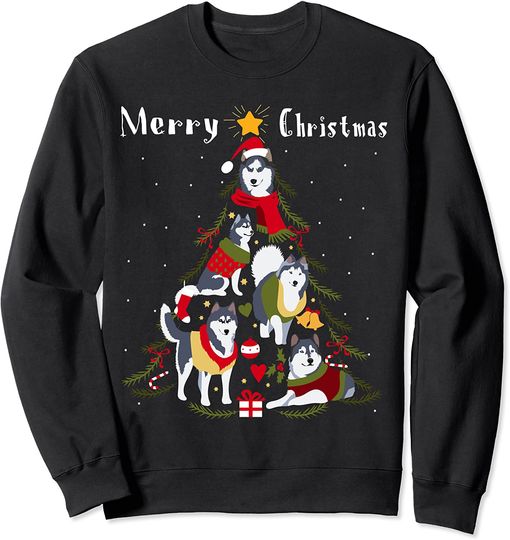 Siberian Husky Christmas Tree Xmas Dog Lover Sweatshirt