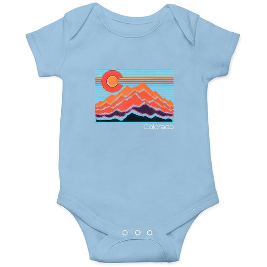 Vintage Colorado Mountain Landscape And Flag Graphic Baby Bodysuit