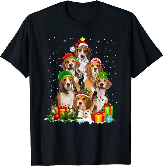 Beagle Lover Xmas Lighting Santa Hat Beagle Christmas T-Shirt