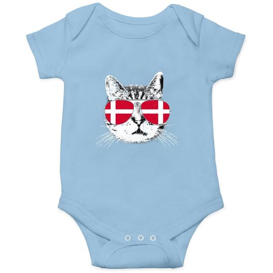 Denmark Flag Danish Cat Sunglasses Funny Baby Bodysuit