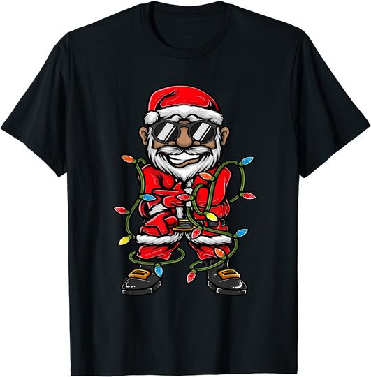Christmas Black African American Santa Claus Pajama T-Shirt