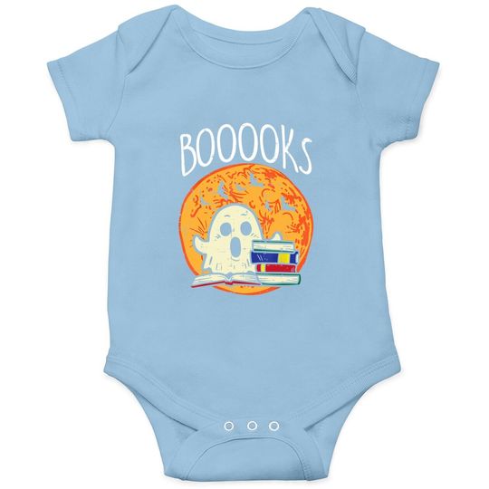 Boooks Moon Ghost Halloween Bookworm Librarian Teacher Book Baby Bodysuit