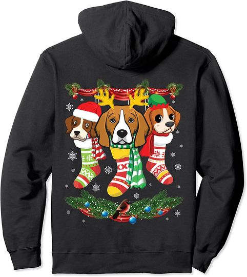 Beagle Dogs Inside Noel Socks Merry Christmas Day Dad Mom Pullover Hoodie
