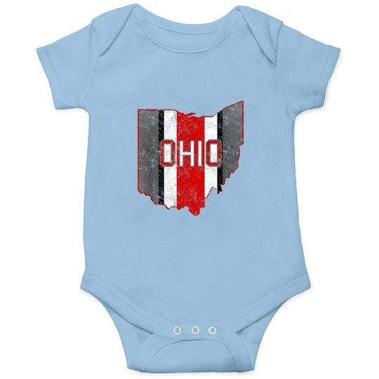 State Of Ohio Pride Striped Red White Distressed Graphic Baby Bodysuit