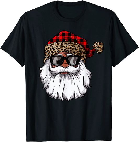 African American Santa Claus Black Christmas Leopard Xmas T-Shirt
