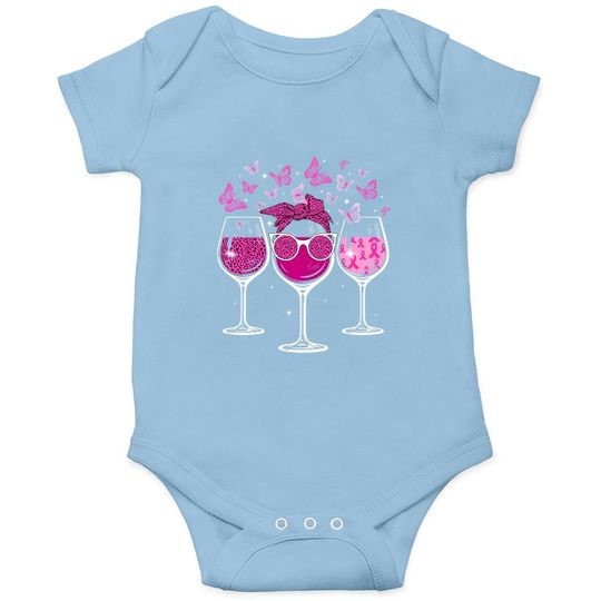 Wine Glass Butterfly Breast Cancer Awareness Pink Ribbon Baby Bodysuit