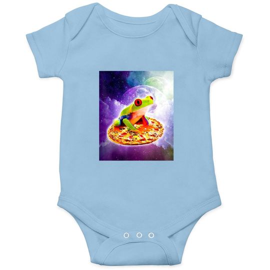 Red Eye Tree Frog Riding Pizza In Space Baby Bodysuit