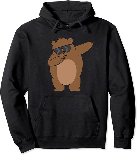 Dabbing Bear With Sunglasses Kids Grizzly Bear Pullover Hoodie