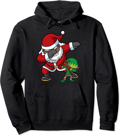 Christmas African American Dabbing Santa Claus Elf Dab Gift Pullover Hoodie