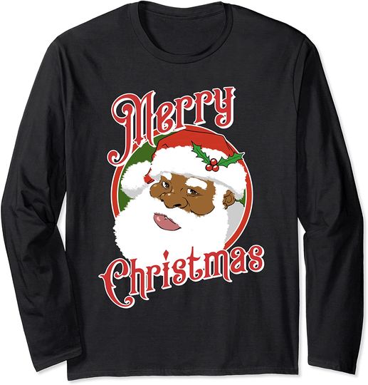 Black Merry Christmas African American Santa Claus Long Sleeve T-Shirt