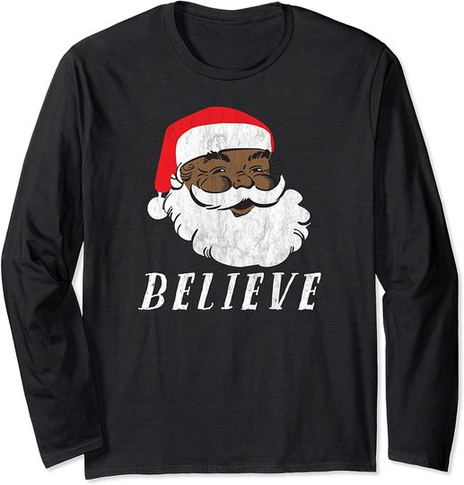 Christmas African American Black Santa Long Sleeve Shirt
