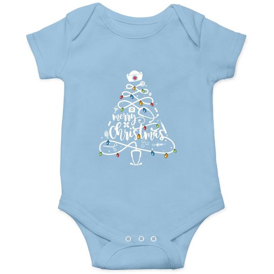 Merry Christmas Nurse Tree Lights Pajamas Baby Bodysuit