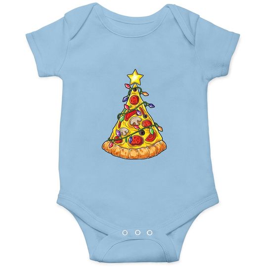Pizza Christmas Tree Lights Funny Pajama Baby Bodysuit