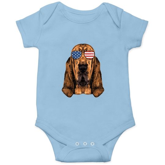 Bloodhound American Flag Dog Baby Bodysuit