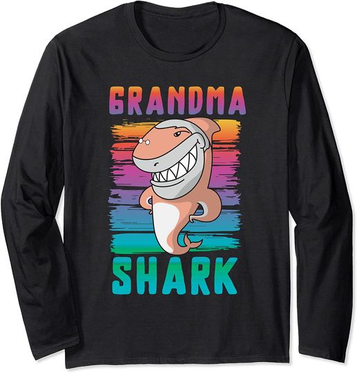 Grandma Shark Funny Retro Vintage Grandmother Gift Long Sleeve T-Shirt
