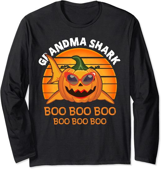 Grandma Shark Boo Boo Boo T-Shirt Funny Halloween Gift Long Sleeve