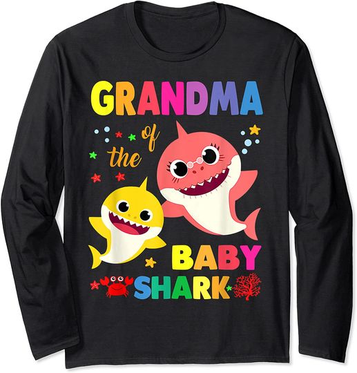 Grandma Of The Baby Shark Birthday Grandma Shark T-Shirt Long Sleeve
