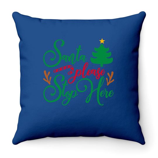 Santa Stops Here In Days Throw Pillows