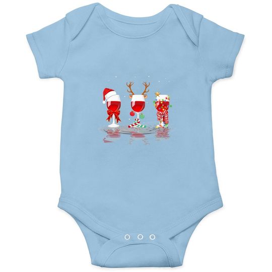 Three Glasses Of Wine Reindeer Santa Hat Christmas Lights Baby Bodysuit