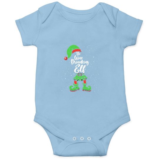 Wine Drinking Elf Matching Family Christmas Pajama Costume Baby Bodysuit
