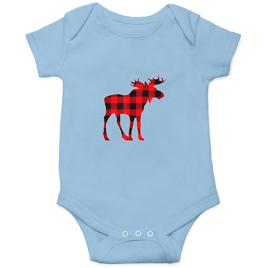 Red Moose Christmas Matching Buffalo Plaid Pajama Baby Bodysuit