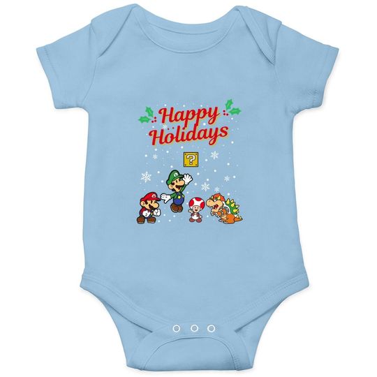 Happy Holidays Christmas Mario Baby Bodysuit