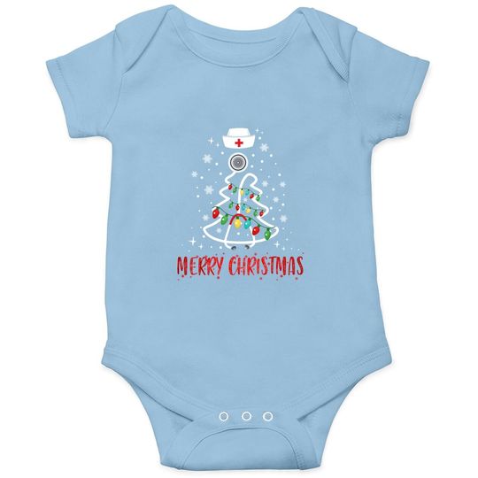 Merry Christmas Nurse Baby Bodysuit Stethoscope Tree Lights Gift Baby Bodysuit