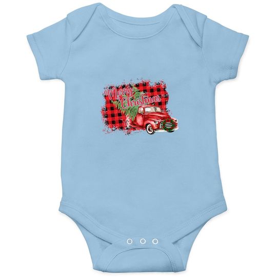 Merry Christmas Red Truck Vintage Baby Bodysuit