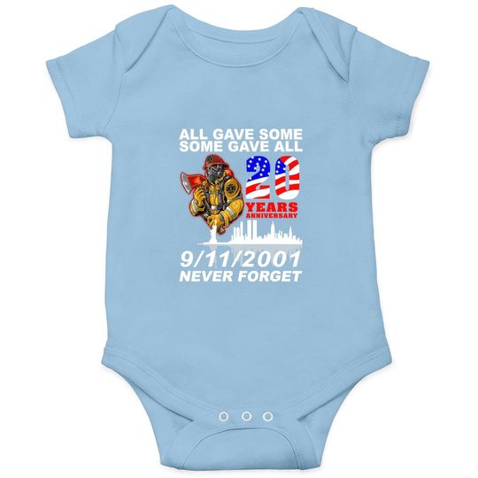 Never Forget 9-11-2001 20th Anniversary Firefighters Baby Bodysuit