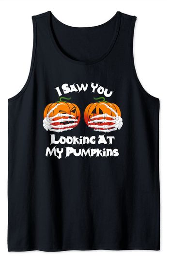 Skeleton Hands on Pumpkin Boobs Funny Halloween Tank Top