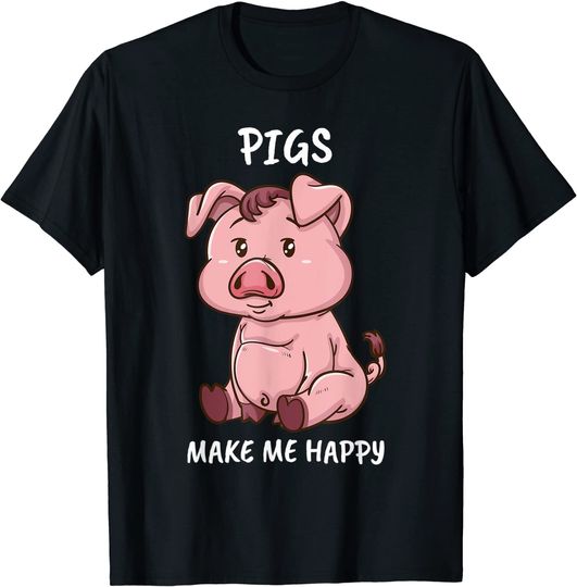 Pig T-Shirt Make Me Happy Farmer Swine Pig Women Cute Pig