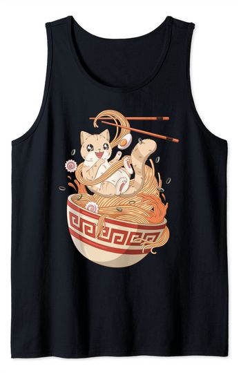 Kawaii Japanese Ramen Cat Japan Neko Anime Tank Top