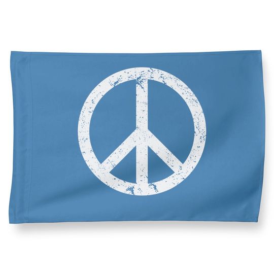 Vintage Peace Sign White Distressed House Flag