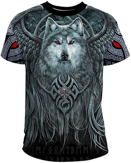 Viking T-Shirt Tops Odin Crow Tattoo 3D