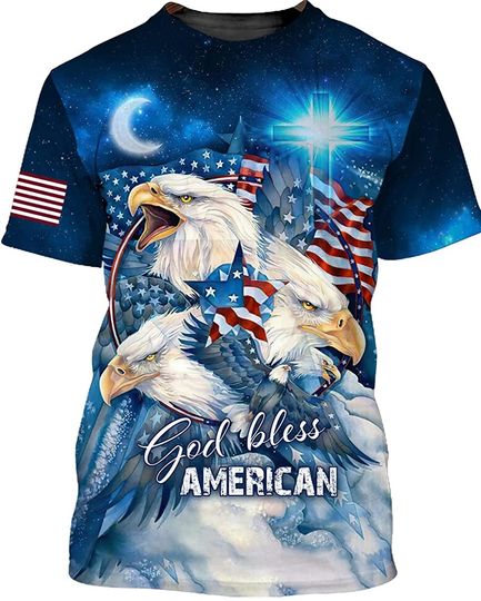 American Flag with Bald Eagle and Cross in Galaxy T Shirt