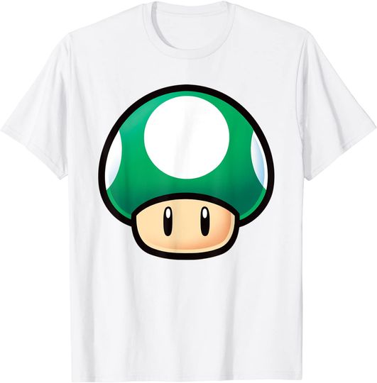 1up Mushroom T-Shirt Super Mario Green Mushroom Big Face