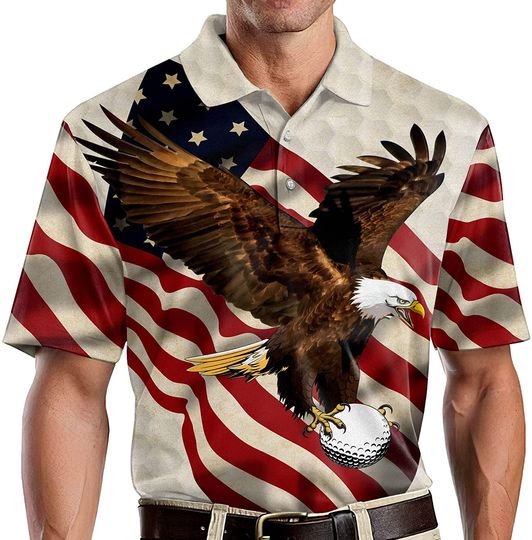 Proud Golf American Flag 3D Printed Golf Polo Shirt