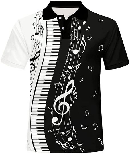 Music Note Piano Keys 3D Printed Casual Men's Short Sleeve Tops Polo Shirt